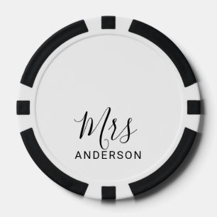 Mr and Mrs   Black and White Modern Script Wedding Poker Chips