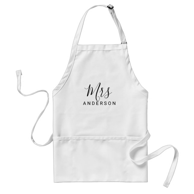 Mr and Mrs | Black and White Modern Script Wedding Standard Apron (Front)