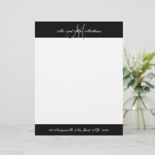 Mr and Mrs Black and White Monogram Newlyweds Custom Letterhead