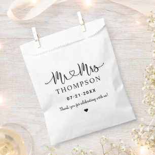 Mr and Mrs Black Heart Script Custom Wedding Favour Bags