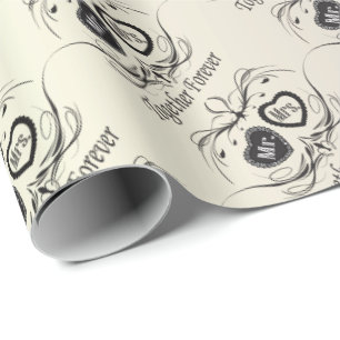 Mr and Mrs Black Print On White   Wedding Wrapping Paper
