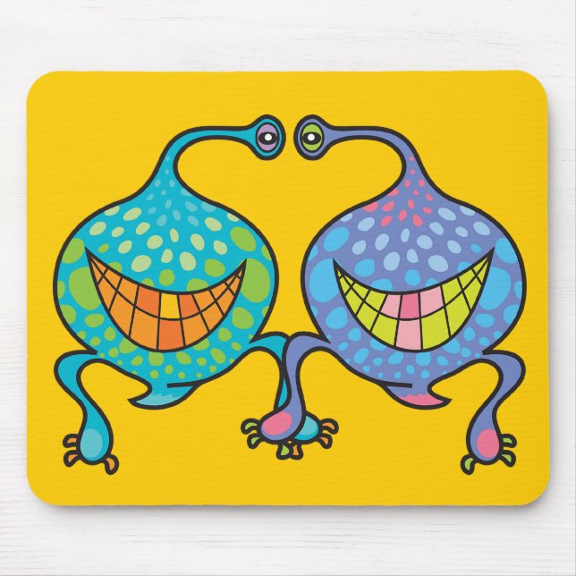 Mr. and Mrs. Blob Cartoon Fun Alien Gift Mousepad (Front)