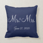 Mr. and Mrs. Blue Nautical Wedding Pillows<br><div class="desc">Mr. and Mrs. blue nautical wedding pillows with customisable text</div>