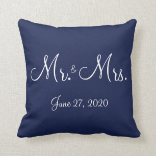 Mr. and Mrs. Blue Nautical Wedding Pillows