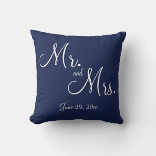 Mr. and Mrs. Blue Nautical Wedding Pillows