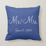 Mr. and Mrs. Blue Nautical Wedding Pillows<br><div class="desc">Mr. and Mrs. blue nautical wedding pillows with customisable text</div>