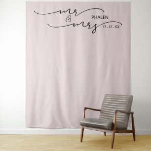 Mr. and Mrs. Blush Rose Wedding Backdrop Tapestry
