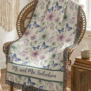 Mr and Mrs Boho Botanical Floral Throw Blanket