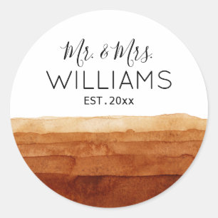 Mr. and Mrs. Boho Watercolor Abstract Desert Classic Round Sticker