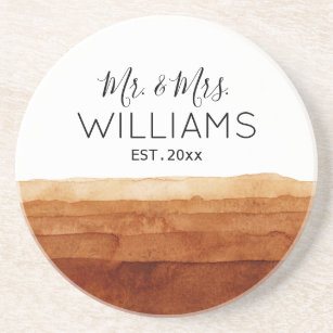 Mr. and Mrs. Boho Watercolor Abstract Desert    Coaster