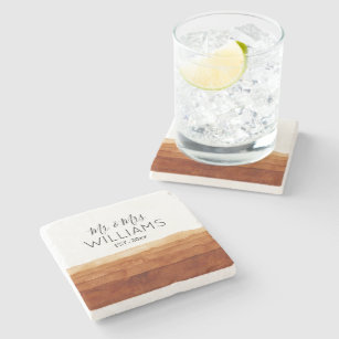 Mr. and Mrs. Boho Watercolor Abstract Desert   Stone Coaster