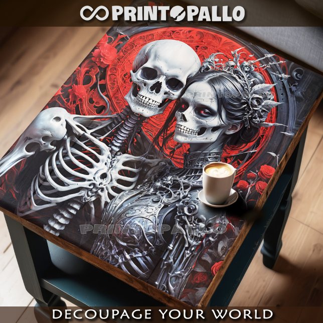 Mr and Mrs Bones in love - Skull and skeleton  Tissue Paper (Creator Uploaded)