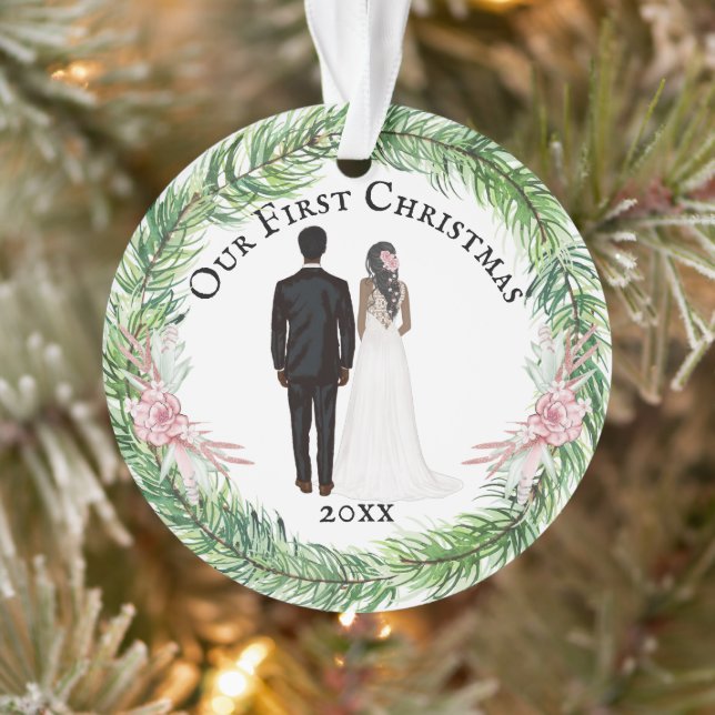 Mr and Mrs bride groom African American couple Ornament (Tree)