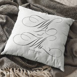 Mr and Mrs calligraphy script personalised wedding Cushion