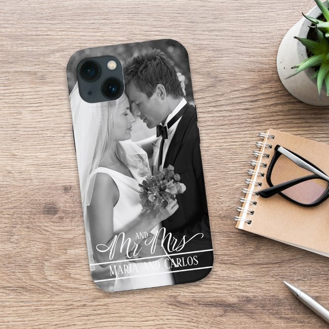Mr. and Mrs. Calligraphy Script Photo Personalised Case-Mate iPhone Case (Creator Uploaded)