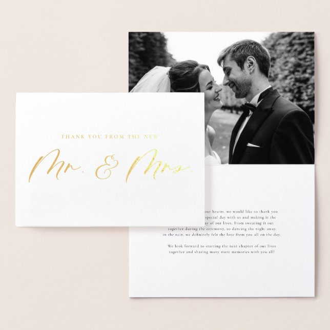 Mr. and Mrs. Calligraphy Wedding Thank You Foil Card (Display)
