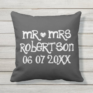 Mr and Mrs chalkboard wedding outdoor throw pillow