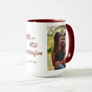 Mr and Mrs Chic Brush Script Typography Photo Gift Mug