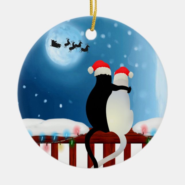 Mr and Mrs Christmas Kitty Ceramic Tree Decoration (Front)