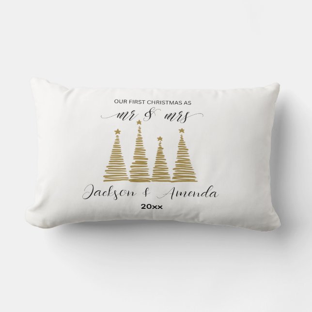 Mr and Mrs Christmas – Personalised Newlywed gift Lumbar Cushion (Front)