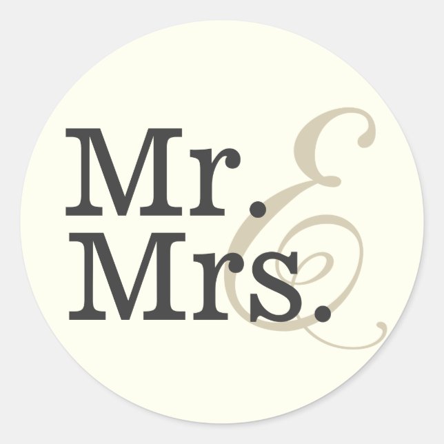Mr. and Mrs. Classy Ivory White Wedding Favour Classic Round Sticker (Front)