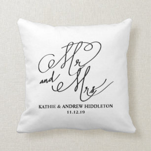 Mr And Mrs Classy Typography Script Wedding Cushion