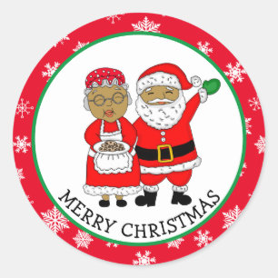 Mr and Mrs Claus, African-American Santa Christmas Classic Round Sticker