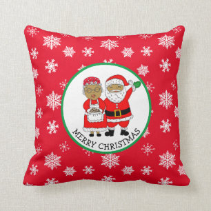 Mr and Mrs Claus, African-American Santa Christmas Cushion