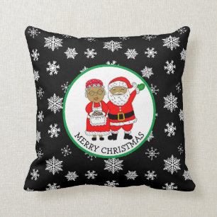 Mr and Mrs Claus, African-American Santa Christmas Cushion