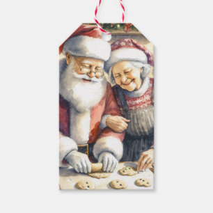 Mr and Mrs Claus Baking Cookies Custom Christmas Gift Tags