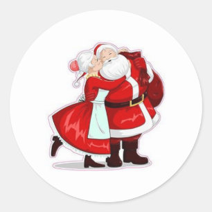 mr and mrs claus classic round sticker