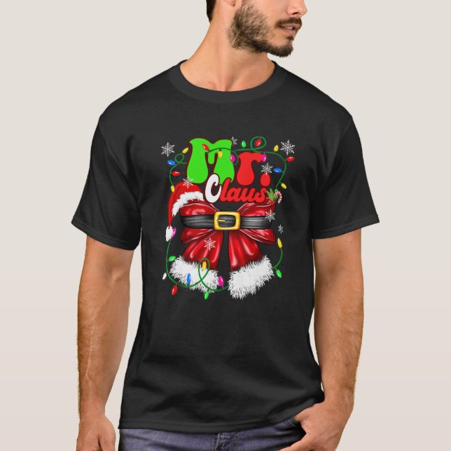 Mr and Mrs Claus Couples Cute Santa Christmas Ligh T-Shirt (Front)