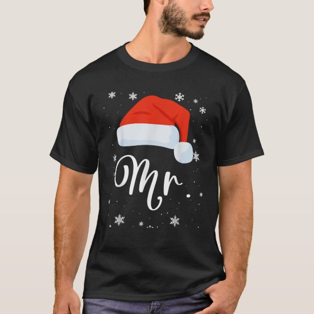 Mr and Mrs Claus Couples Matching Christmas Pajama T-Shirt (Front)