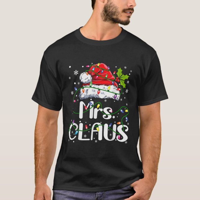 Mr and Mrs Claus Couples Matching Christmas Pajama T-Shirt (Front)