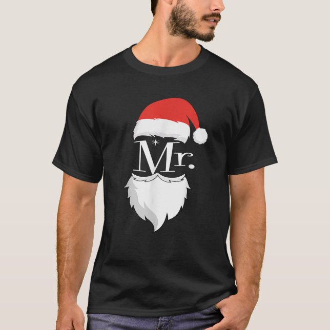 Mr and Mrs Claus Couples Matching Christmas Pajama T-Shirt (Front)