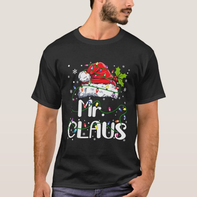 Mr and Mrs Claus Couples Matching Christmas Pajama T-Shirt (Front)