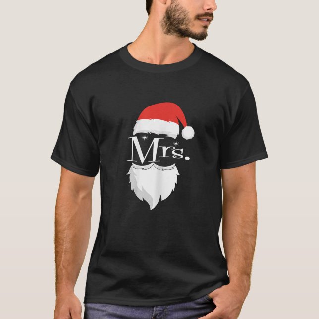 Mr and Mrs Claus Couples Matching Christmas Pajama T-Shirt (Front)