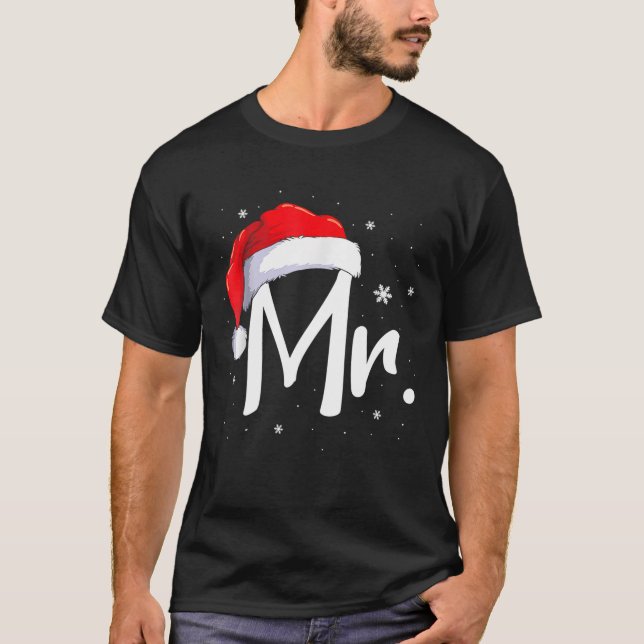 Mr And Mrs Claus Couples Matching Christmas Pajama T-Shirt (Front)