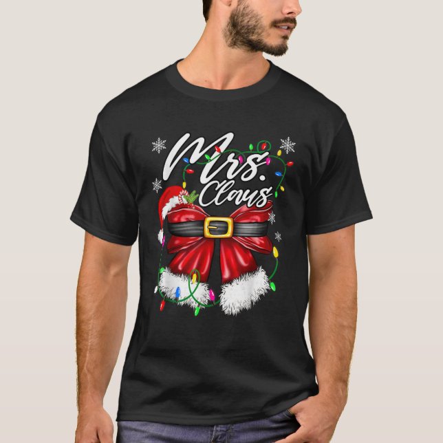 Mr and Mrs Claus Couples Santa Christmas Lights Pa T-Shirt (Front)