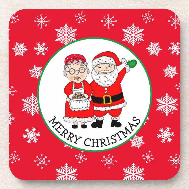 Mr and Mrs Claus, Personalised Christmas Coaster (Front)