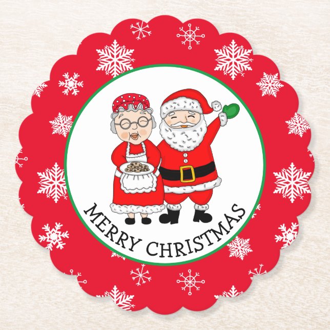 Mr and Mrs Claus, Personalised Christmas  Paper Coaster (Front)