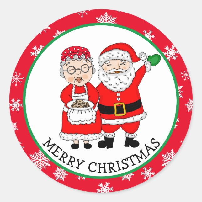 Mr and Mrs Claus, Santa Christmas Classic Round Sticker (Front)
