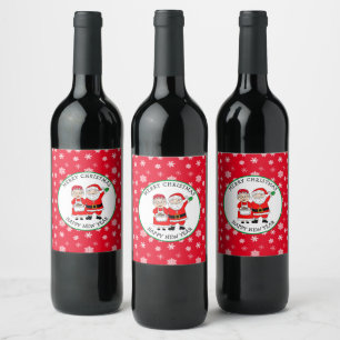 Mr and Mrs Claus, Santa Christmas Personalised Wine Label