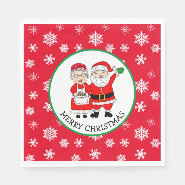 Mr and Mrs Claus, Santa Merry Christmas  Napkin (Front)