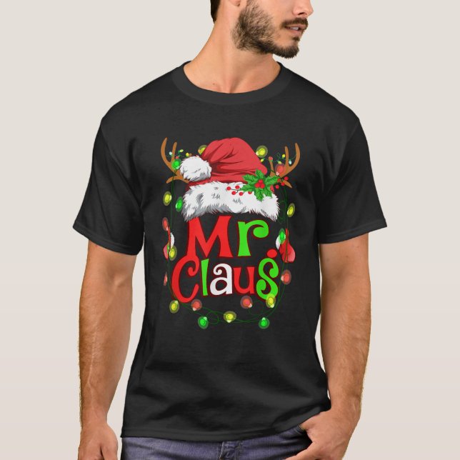 Mr and Mrs Claus Santa Reindeer Couples Christmas  T-Shirt (Front)