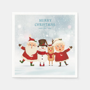 Mr and Mrs Claus Snowman and Reindeer  Napkin