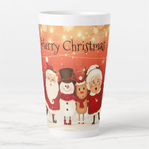 Mr and Mrs Claus Snowman and Rudolph Latte Mug