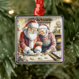 Mr and Mrs Clause Cute Christmas  Metal Tree Decoration