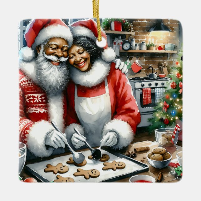 Mr and Mrs Clause Cute Christmas Personalised Ceramic Ornament (Front)