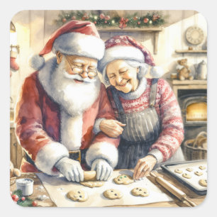 Mr and Mrs Clause Cute Christmas Square Sticker